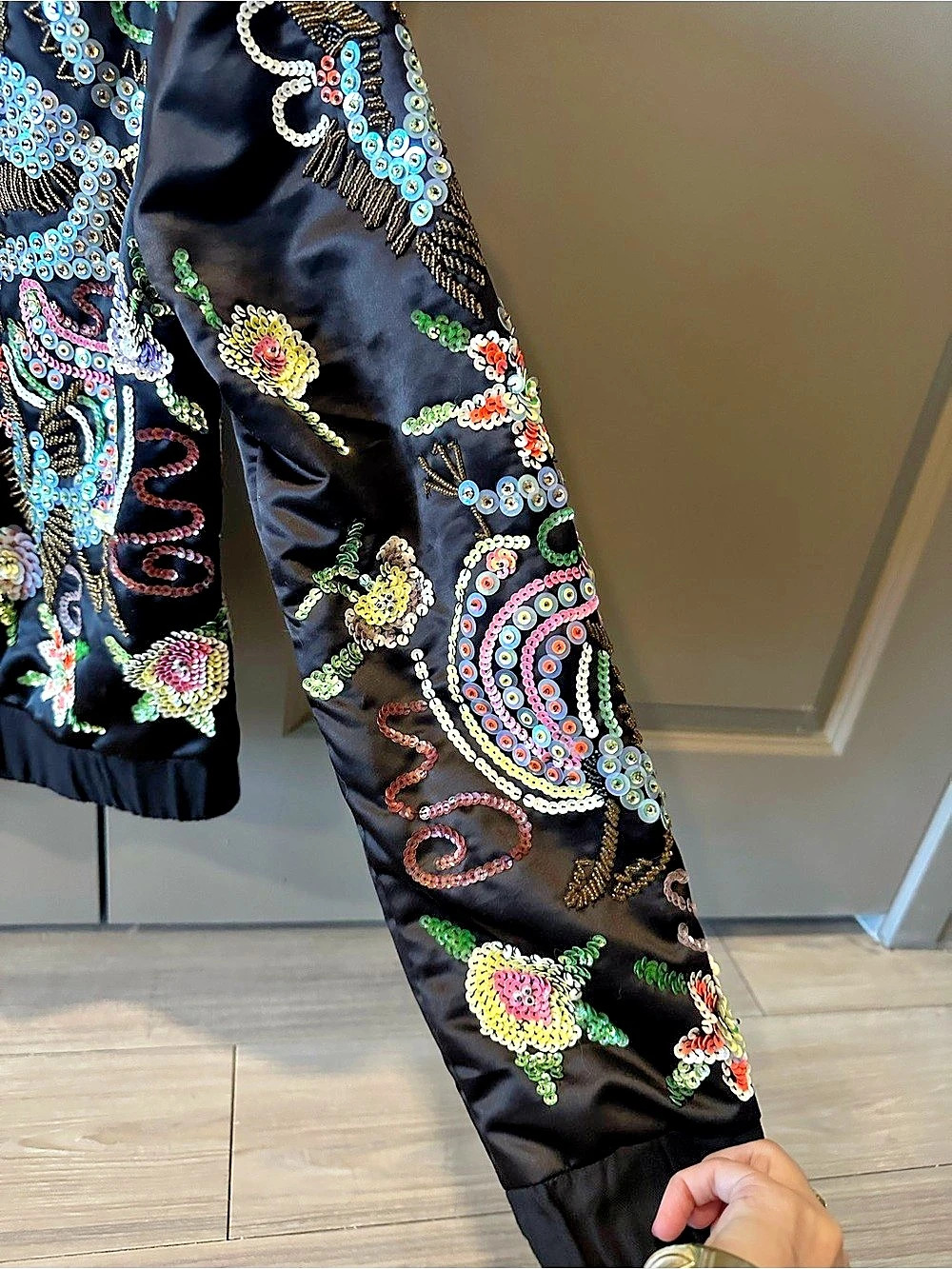 Nasty Gal Collection Sequin Embellished Bomber Jacket Black XS - Picture 7 of 9